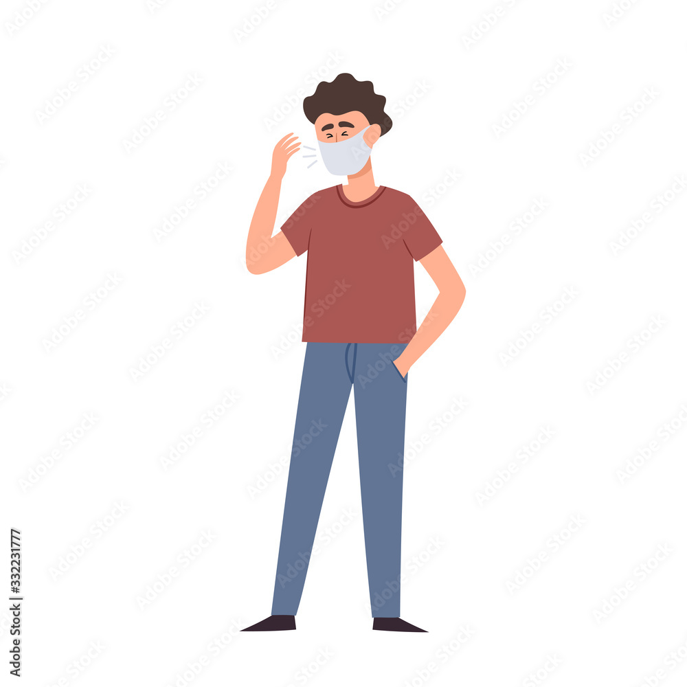 Vector illustration of man in protective face dust mask