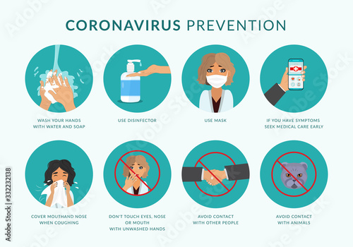 Coronavirus COVID-19 preventions. How to protect yourself from infection. Idea for coronavirus outbreak and preventions