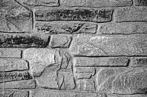 Distress old brick wall texture. Black and white grunge background.