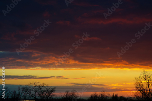 Beautiful scenic sunset with bright sky in the evening