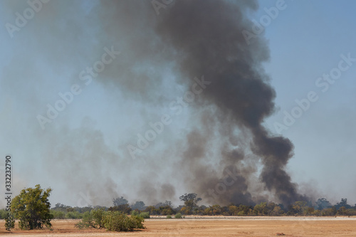 Smoke and fire in a bush area in The Gambia