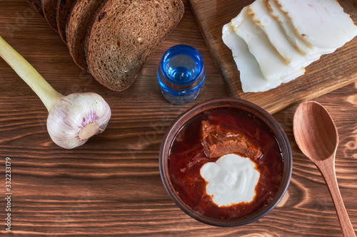 borscht with bacon and garlic