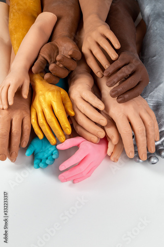 Silicone prosthetic hands of different colors and sizes