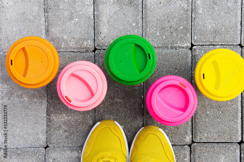 bamboo reusable coffee or tea cups mugs with multicolor silicone cap. bamboo reusable coffee or tea cups mugs with multicolor silicone cap.