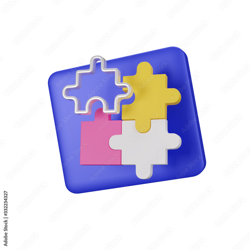 Illustrazione Stock Puzzle icon. Creative solution, collaboration and  partnership. 3d render | Adobe Stock