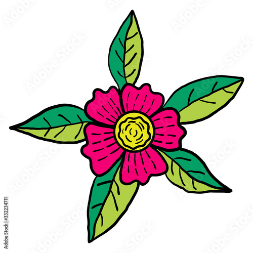 Cute cartoon doodle flower isolated on white background. Floral element for design. Vector illustration. 