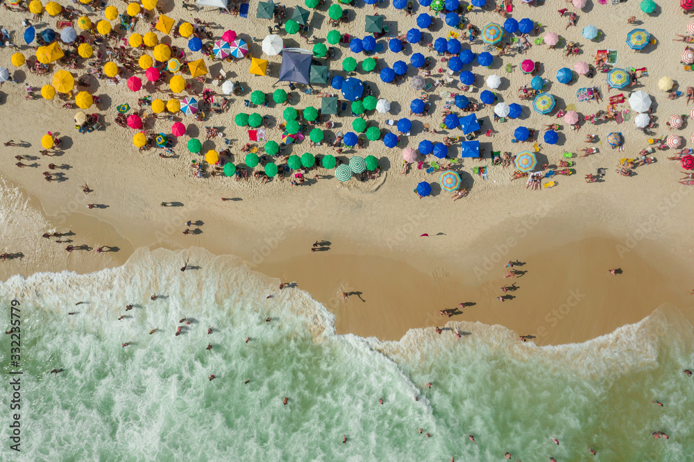 Aerial view of a crowded beach in Rio de Janeiro Brazil
