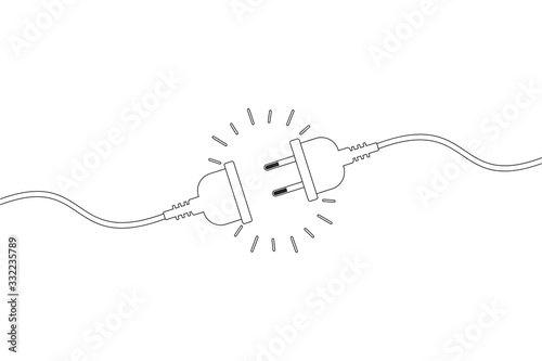 Electric socket with a plug, line style. Concept of 404 error connection. Electric plug icon and outlet socket unplugged. cable of energy disconnect, vector Illustration photo