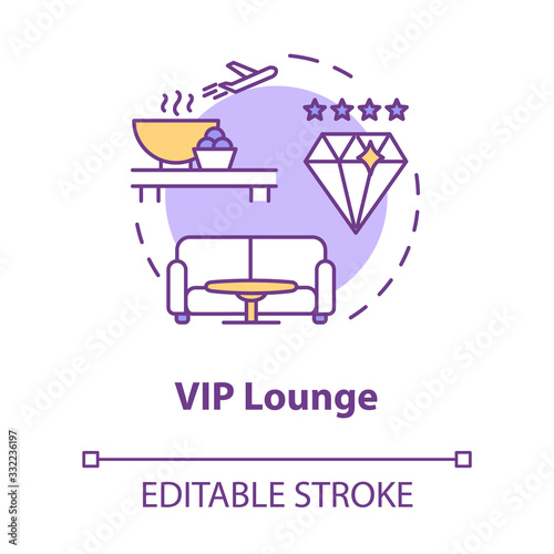 VIP departure lounge concept icon. Luxury class flight, airline waiting room idea thin line illustration. Airport terminal. Vector isolated outline RGB color drawing. Editable stroke