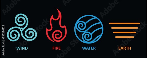Four elements icon logo with line style symbols. fire, water, Wind, earth symbol. vector Illustration