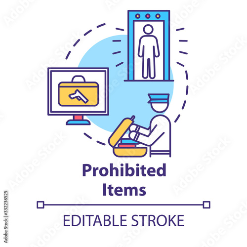Prohibited items concept icon. Airport luggage and passengers security check idea thin line illustration. Customs control. Vector isolated outline RGB color drawing. Editable stroke