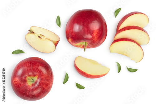 Red apple with half isolated on white background with clipping path and full depth of field. Top view. Flat lay. Set or collection photo