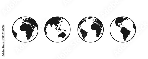 Earth globe icon set. earth hemispheres with continents. world map in globe shape isolated on white background. vector