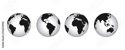 Earth globe icon set. earth hemispheres with continents. world map in globe shape isolated on white background. vector