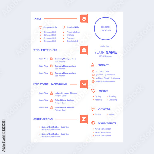 cv design template with line icons