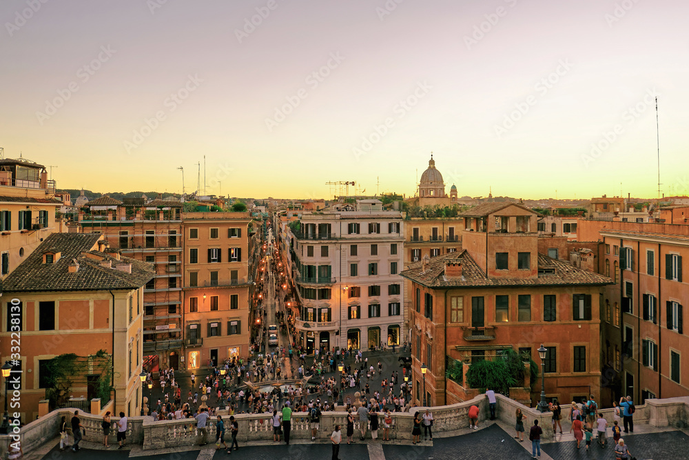 Tourists at Spanish Steps at Square of Spain Rome Italy