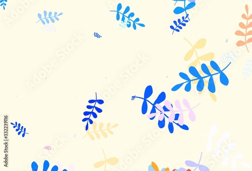 Light Blue  Red vector natural background with leaves.
