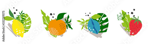 Set template peach, plum, strawberry, lemon, orange vector background