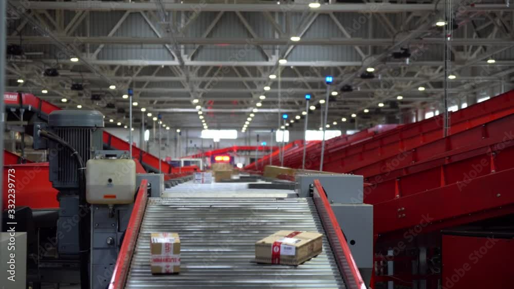 Postal Parcel Sorting Line, Postal Conveyor System, Parcels are Moving ...