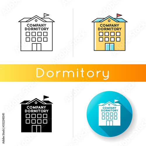 Company dormitory icon. Housing complex. Living accommodations for employees. Housing facilities. Linear black and RGB color styles. Linear, black and RGB color styles. Isolated vector illustrations
