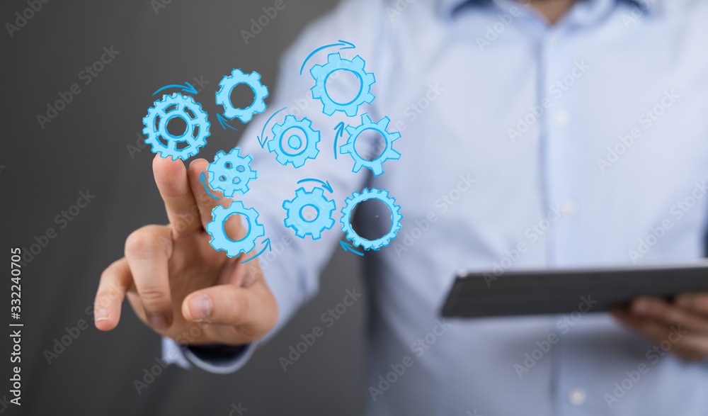 Business, Internet and technology concept. Business select gear icon on virtual screen. Business, Internet and technology concept. Business select gear icon on virtual screen.