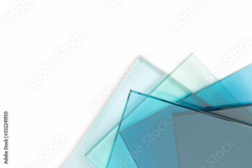 Sheets of glass from a factory manufacturing tempered clear float glass panels cut to size