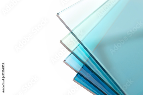 Sheets of glass from a factory manufacturing tempered clear float glass panels cut to size