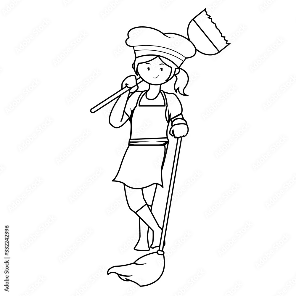 Super Woman On Duty Line Art Illustration Super Woman On Duty Line Art Illustration