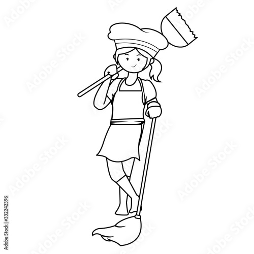 Super Woman On Duty Line Art Illustration