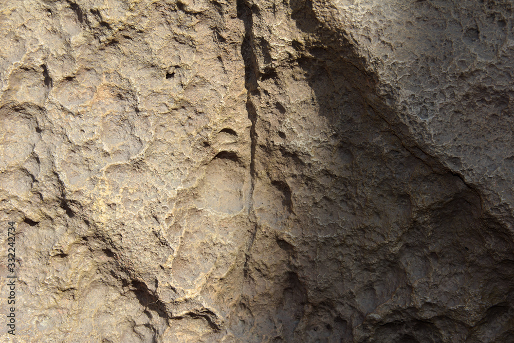 A stone with indentations. Raised texture wall.