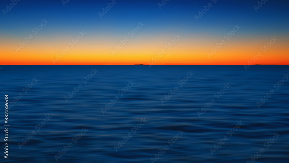 Sunset Seascape Background With Fiery Glow Over Horizon