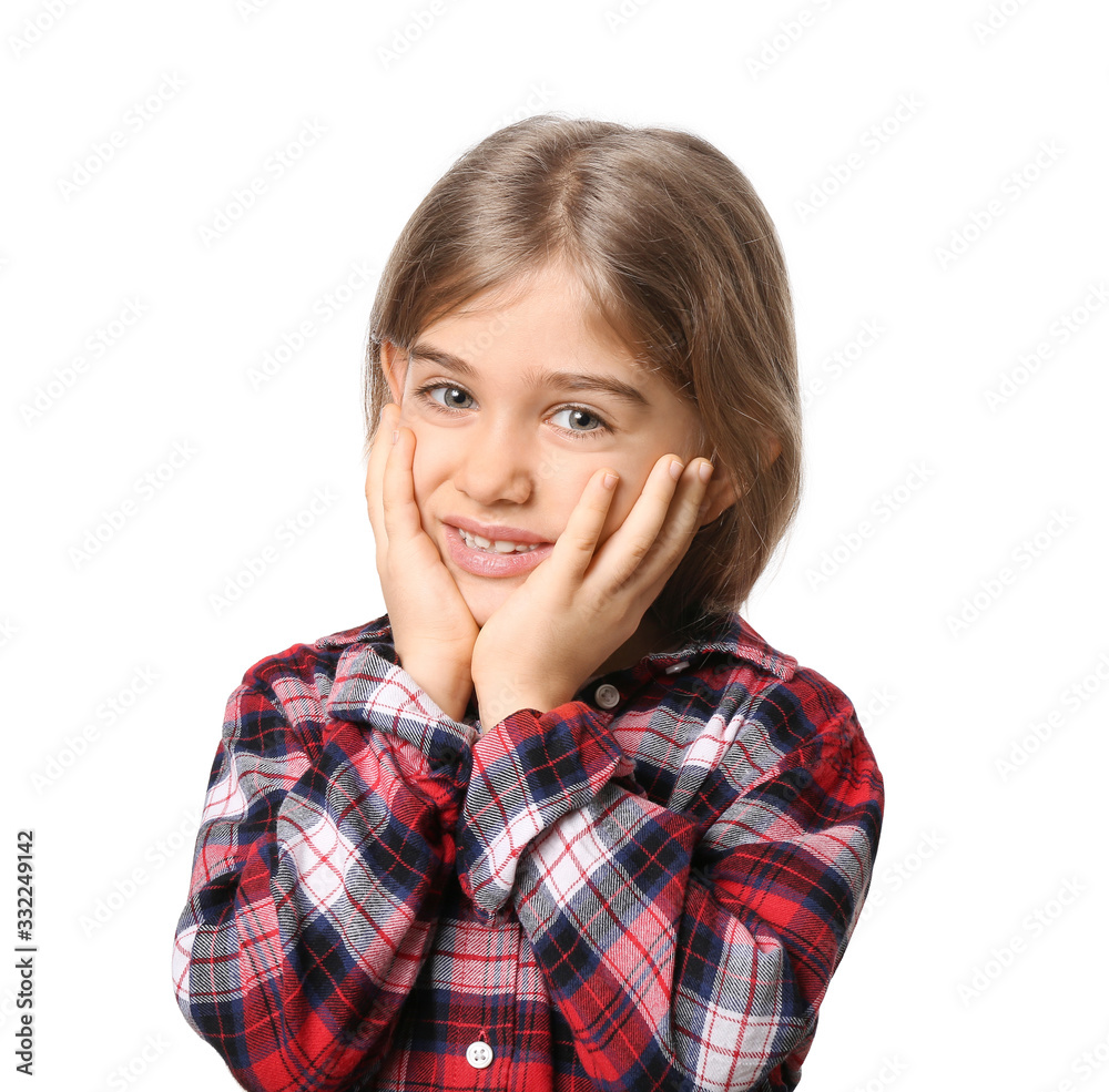 Happy little girl with healthy teeth on white background Happy little girl with healthy teeth on white background