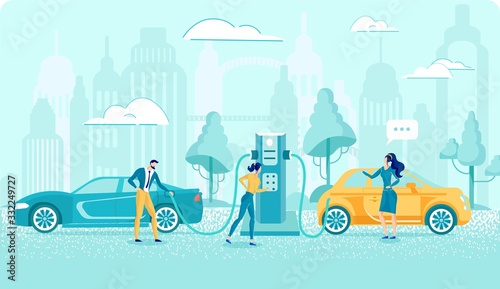 Gasoline Station Equipment, Cars and Fuel Pumps.