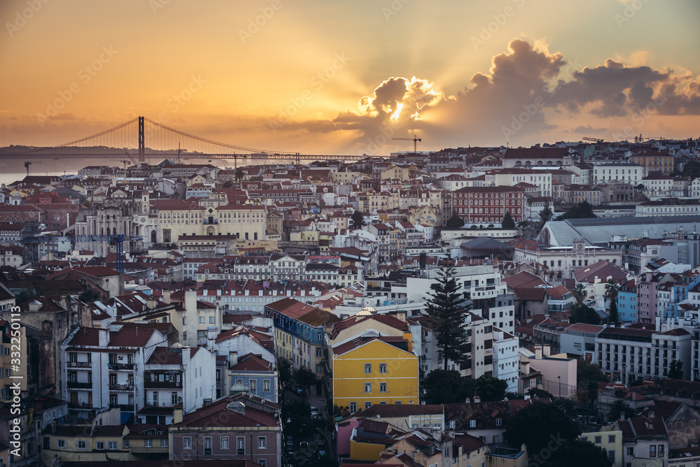 Lisbon cityscape seen from Graca viewing point, Portugal
