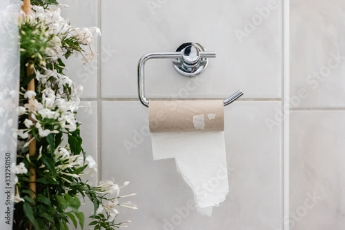 Empty toilet paper roll in the bathroom