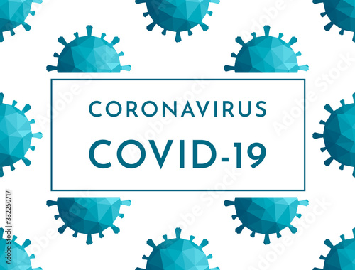 Vector flat illustration, actual banner with text - Coronavirus COVID-19 on white space. Dangerous pandemic in the world, global quarantine. White background with pattern of virus shapes