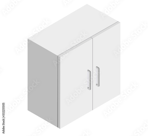 White kitchen cabinet as an element for a common kitchen set on a white background isometric illustration vector