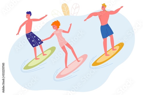 Surfing  People Standing on Board Ride Wave  Slide