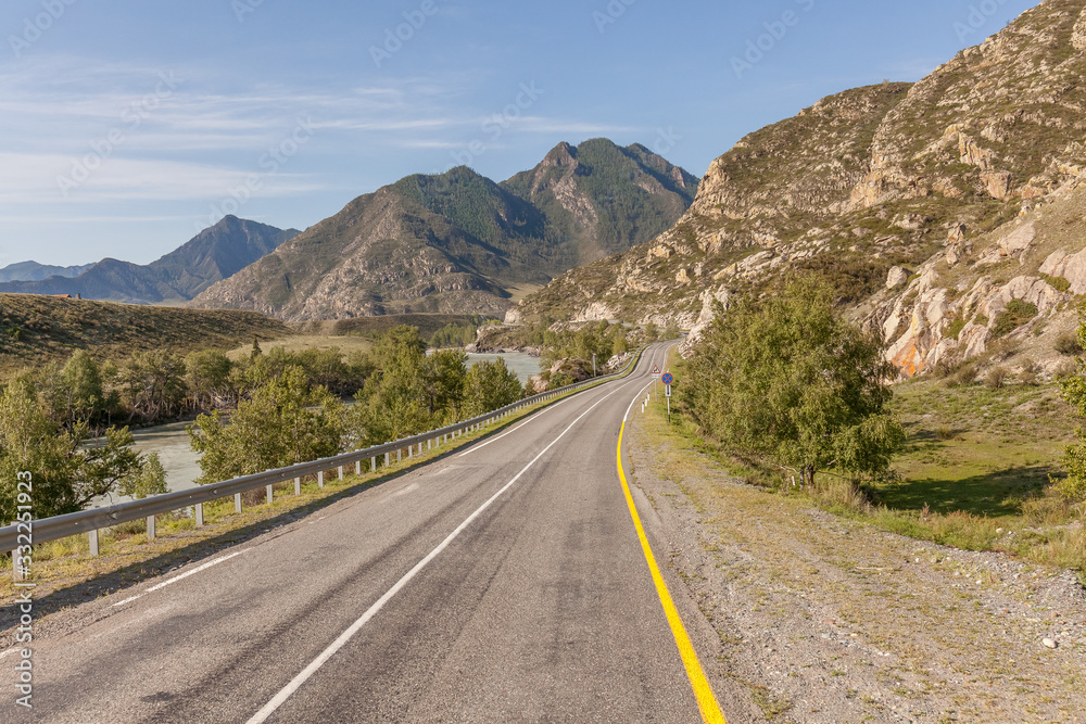 Summer in Altai Russia, road to Altai Mountains, Beautiful summer viewof Altai mountains.