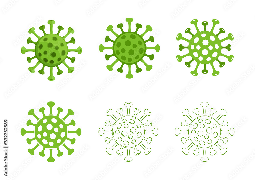 Corona Virus Covid 19 Icon Symbols Set Green Vector - obrazy, fototapety, plakaty 
