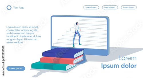 Guy Climbs Stairs from Books on Screen Device.