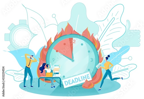Deadline Concept with Burning Clock People Panic