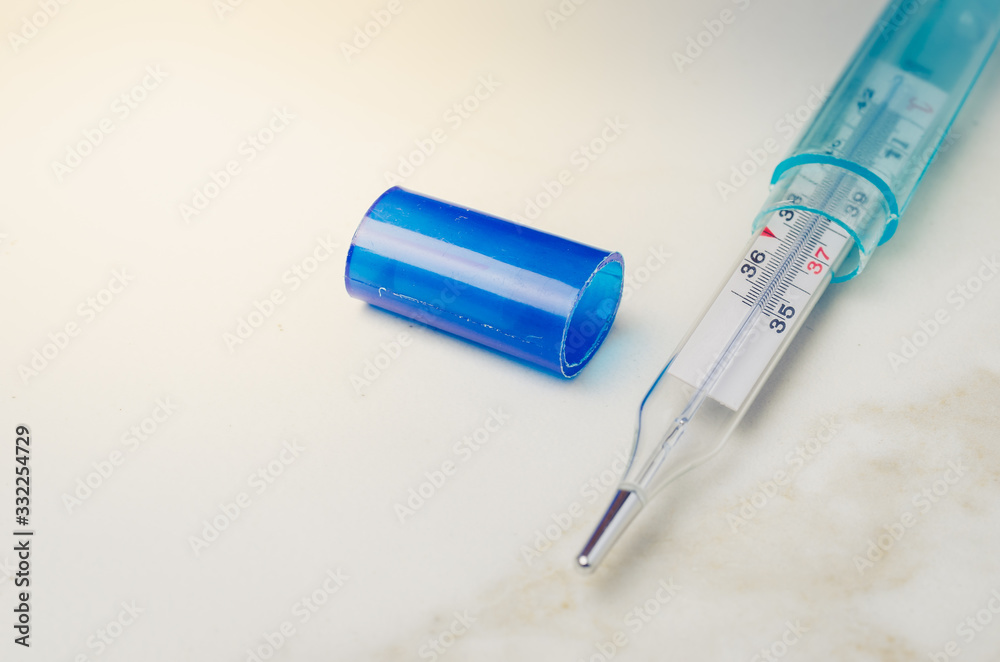 Obraz premium thermometers on white background/thermometer are placed on a white background. Copy space and top view