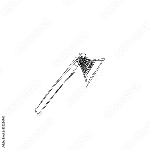 Illustration of an ax in doodle style. This object is isolated on a white background.