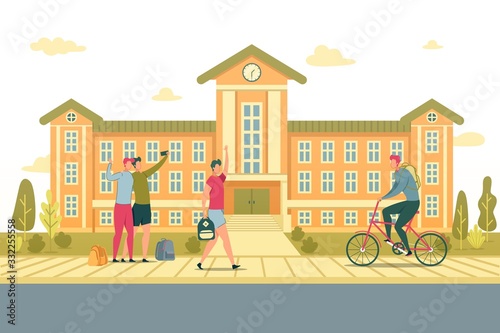 Students Walk on University or College Background.