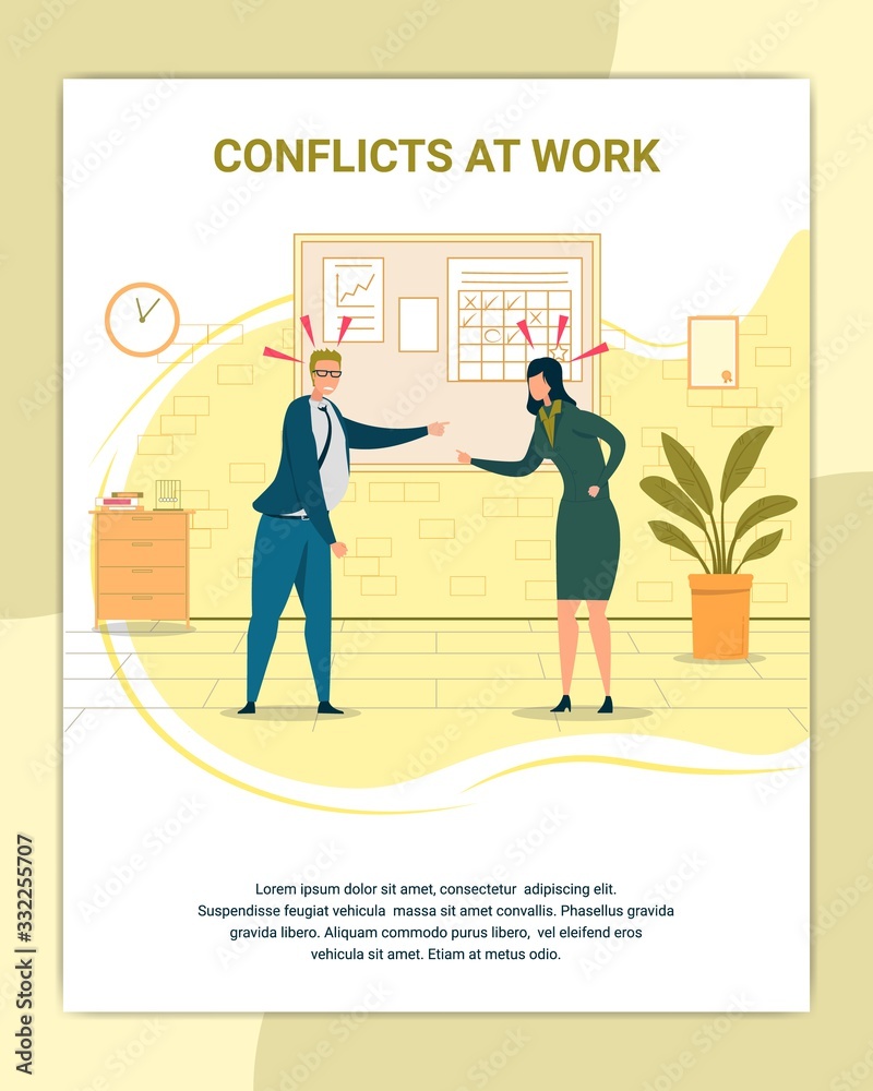 Conflicts at Work Flat Poster Vector Template Conflicts at Work Flat Poster Vector Template