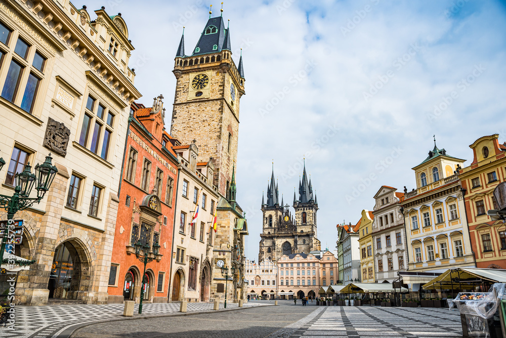 Obraz premium Prague, Czech republic - March 19, 2020. Old Town Square without tourists during coronavirus crisis