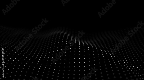 Wave 3d. Wave of particles. Abstract Black Geometric Background. Big data visualization. Data technology abstract futuristic illustration. 3d rendering. © Vadym