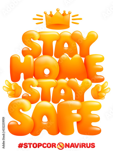 Stay home stay safe. Home quarantine self isolation poster in cartoon style