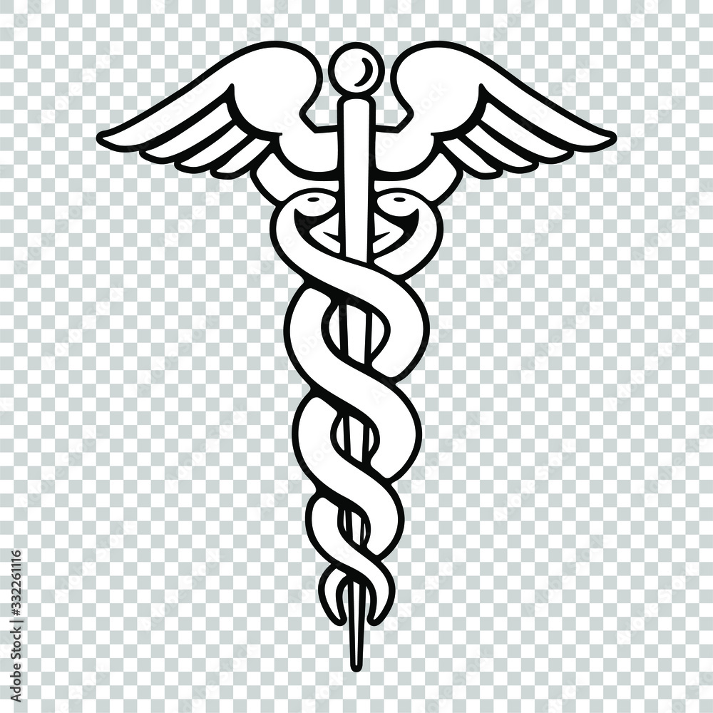 Caduceus as a symbol of medicine isolated on transparent background. Health icon (Rod of Asclepius) vector illustration. Caduceus as a symbol of medicine isolated on transparent background. Health icon (Rod of Asclepius) vector illustration.